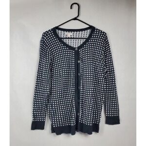 Merona Womens XXL Navy Black White Polka Dot V-Neck Cotton Cardigan Sweater